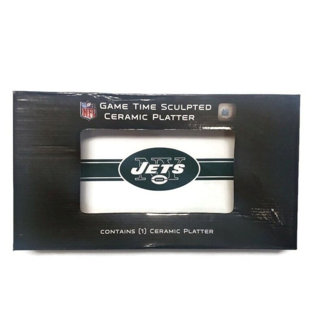 New York Jets Game Time Sculpted Ceramic Serving Platter Green White 15" x 8" - Picture 4 of 4